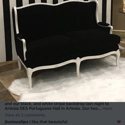 Black Velvet Antique Sofa And Wingback Chair