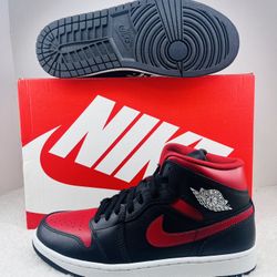 New Nike Air Jordan 1 Mid Varsity Red 9.5 Men’s 11 Women’s Black White Red Colorway 