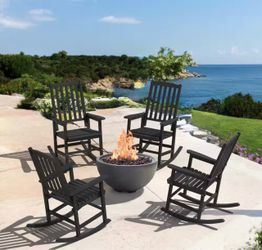 Set Of 4 Orson Black Acacia Wood Classic Adirondack Weather-Resistant Outdoor Porch Rocker Outdoor Rocking Chair