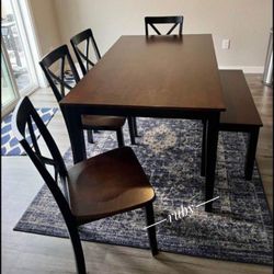 By Ashley Dark Brown 5 Piece Dining Room Set (Table+Bench+4 Chairs) Kitchen @ Fastest Delivery 