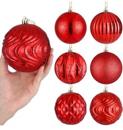 Red Christmas Ball Ornaments Set of 6