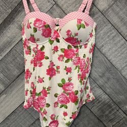 Betsey Johnson Pink and White Floral One Piece Swimsuit