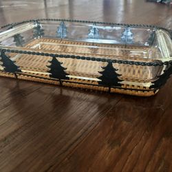 Vintage Pyrex 232 Glass Baking Dish With Vintage Metal Basket Carrier