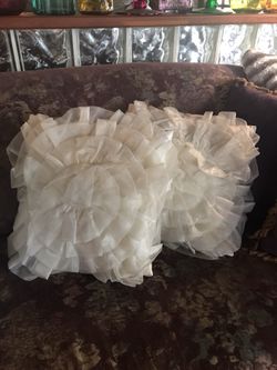 2 Pillows- White, Satin, Organza, Throw Pillows