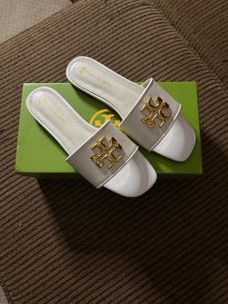TB White Slide Sandals
