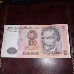 Peru Banknote Paper Money 100 Soles 1987, New Condition 