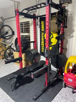 Full Home Gym Weight Squat Rack Set with Bar, Bench, and Accesories