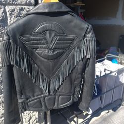 Victory Motorcycle Leather Womens Fringe Jacket. Size 32 