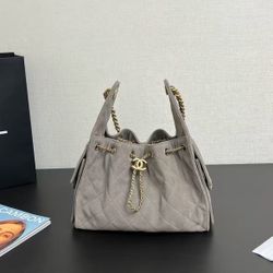 Gold buckle diamond metal leather chain chain suede leather handbag shoulder bag small size women's gray