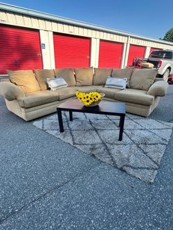 Large Tan Fabric Sectional Sofa