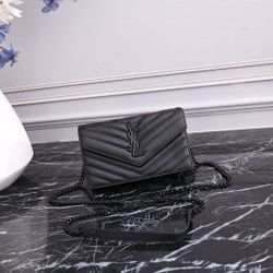 Saint Laurent Cassandra Quilted Chain - Strap Crossbody Bag in Black