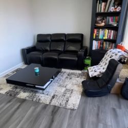 Pure Leather Recliner Sofa + Contemporary TV Stand – Like New!