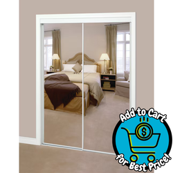 RELIABILT 72-in x 80-in White Flush Mirrored glass Prefinished Steel Bypass Sliding Closet Doors