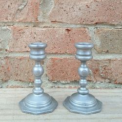 Vintage Short Pewter Candlestick Holders 