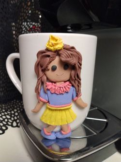tea cup "Doll girl " handmade from polymer clay.The only copy.Good for a gift.