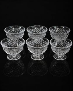 Set of 6 Cut Crystal Footed Dessert Bowls