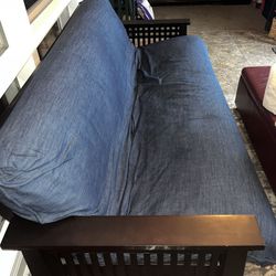 Wooden Futon w/ Queen Size Mattress and Washable Cover