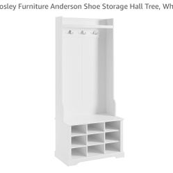 Crosley Anderson Shoe Storage Hall Tree White 