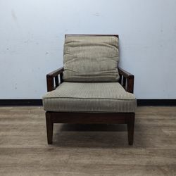 Modern Wooden Arm Chair with Light Green Corduroy Cushions