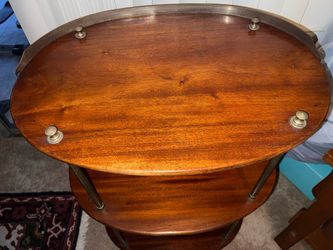 Vintage 3-Tier Mahogany & Brass Table / Barber Stand