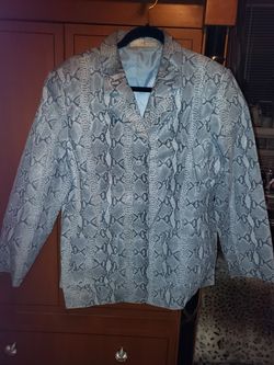 2Pc Real Leather Pant Suit Python Design