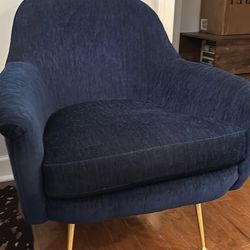 West Elm Arm Chair - Dark Blue Velvet