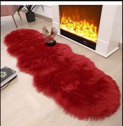 Red Faux Fur Sheepskin Rug Super Soft Fluffy Plush