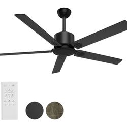 Ceiling Fan with Remote Control, Ceiling Fans 52" Outdoor/Indoor with 6 Speeds Reversible DC Motor Ceiling Fans No Lights Modern Black