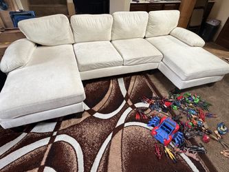 White Fabric Sectional Sofa with Double Chaise