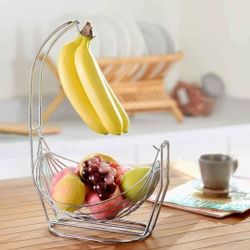 NEW! Silver Metal Fruit basket with Banana Hanger
