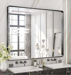 NIB 48 x 36 Inch Mirrors for Bathroom, Matte Black Framed Rectangular Large Modern Farmhouse Vanity Mirror for Wall Decor (Horizontal/Vertical) Retail