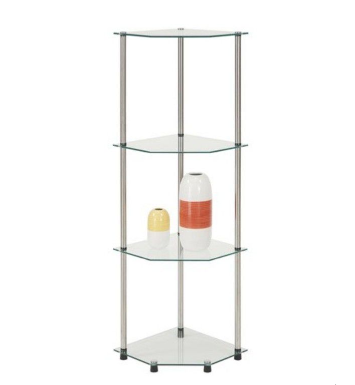 Sturdy 4 Tier Glass Corner Shelf (Easy Assembly)