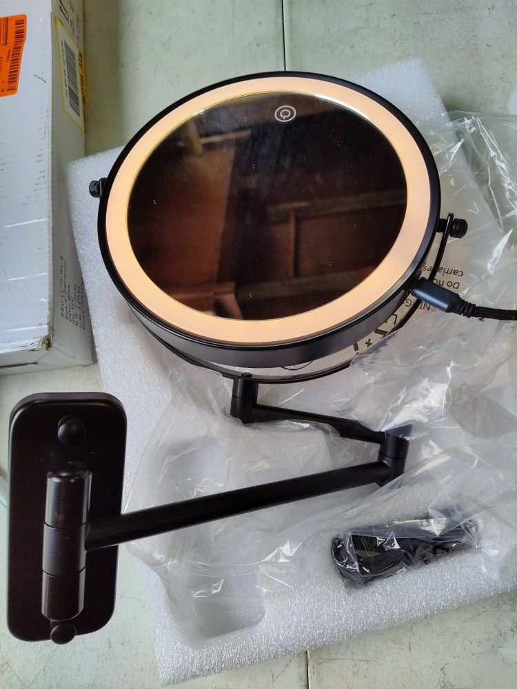 Lansi 8" 2 Sided (1x And 10x) Rechargeable Led Lighted Wall Mount Make Up Mirror In Black