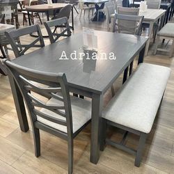 Grey 6-pc Dining Table Set With Bench