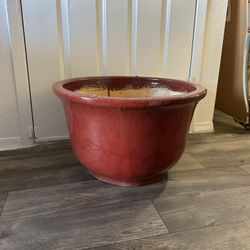 Extra Large Round Red Ceramic Pot Indoor/Outdoor Planter Height 15” Diameter 24”