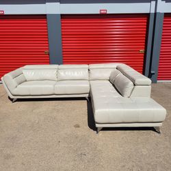 White Italian Leather Sectional with Chaise and Storage, Free Delivery Available!