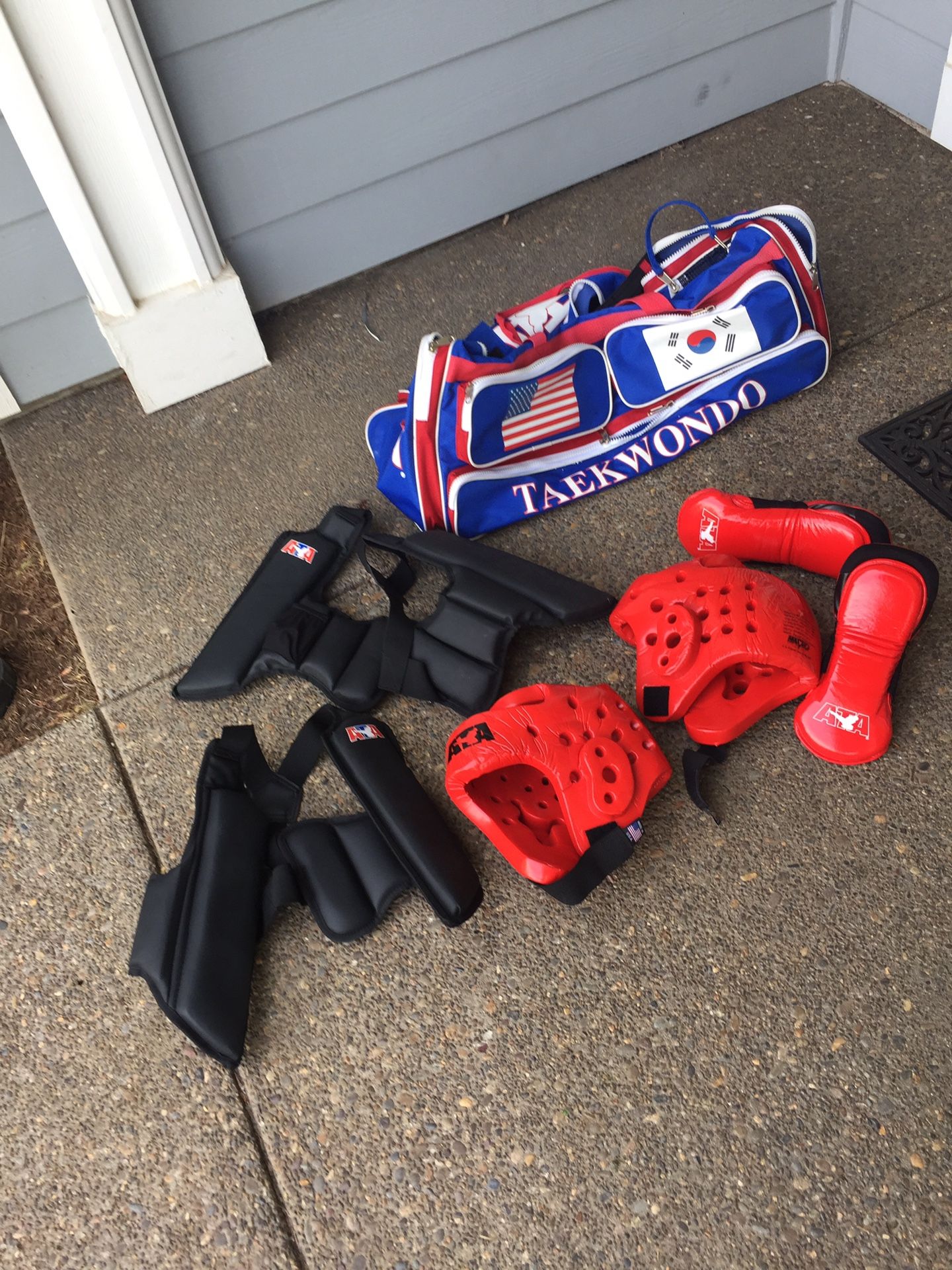 TAEKWONDO Equipment. Kids small. 2 head gear 2 Chest and more. Including Gym Bag. Brand New!!