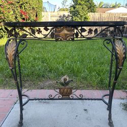 Wrought Iron Console Table With Marble Top Antique Art Deco 