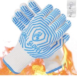 QUWIN Oven Gloves 1472°F Heat Resistant BBQ Gloves Silicone Non-Slip Oven Mitts, Kitchen Gloves for BBQ, Grilling, Cooking, Baking