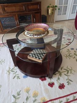 Modern Multi-Tier Glass & Wood Coffee Table on Wheels