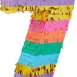 Rainbow Number 7 Pinata for 7th Birthday Party Decorations, Fiesta, Cinco de Mayo Celebration (Small, 12 x 16.75 x 3 Inches)