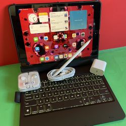 Apple IPad 9th Generation (10.2” Retina /Touch ID /IOS 18/ 2021 Model) 64GB with Pen, Keyboard  & Accessories 