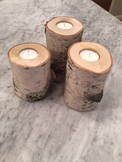On Sale After The HOLIDAYS! Decorative / Christmas / Holiday White Birch Tea Light Holders, Set of 3 