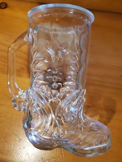 1 VINTAGE LIBBY OF CANADA CLEAR GLASS EMBOSSED WESTERN COWBOY BOOT MUG