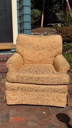 Beige and gold armchair with matching ottoman easy chair club chair single seat sofa