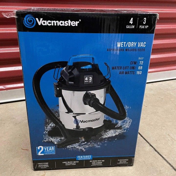 Vacmaster 4 Gallon 3 PeakHP Stainless Steel Wet/DryVacuum