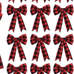Christmas Ribbons And Bows Black Red Checkered Bows