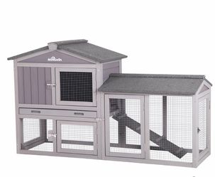 Rabbit Hutch AIR02, Wooden Bunny Cage, 10.4 ft² - One Hutch - Gray