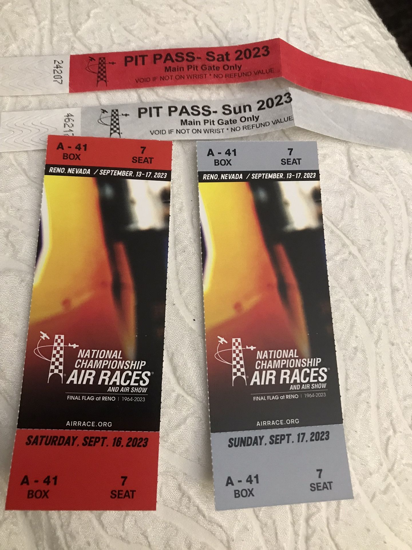 Reno Air race Pit Passes And Box Seats For 1 Person 9/16 And 9 17