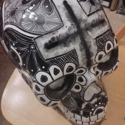 New Colorful Talavera        
"Halloween Skull Heads" 
(Glazed Ceramic)

Approx.
1ft. X 1ft. 6" Deep
10" Wide  / $89.00

Store in Ahwa